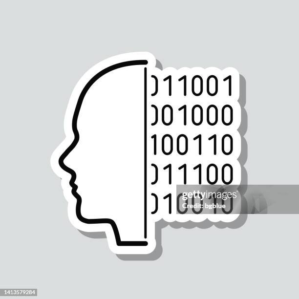 human face with binary code. icon sticker on gray background - portrait gray background stock illustrations
