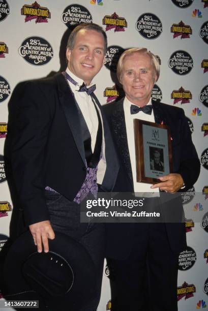 Garth Brooks and George Jones during 28th Annual Academy of Country Music Awards at California Universal Amphitheatre in Universal City, California,...