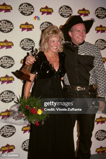 Garth Brooks and wife Sandy Mahl in the press room of the 27th Annual Academy of Country Music Awards, held at Universal Studios in Los Angeles,...