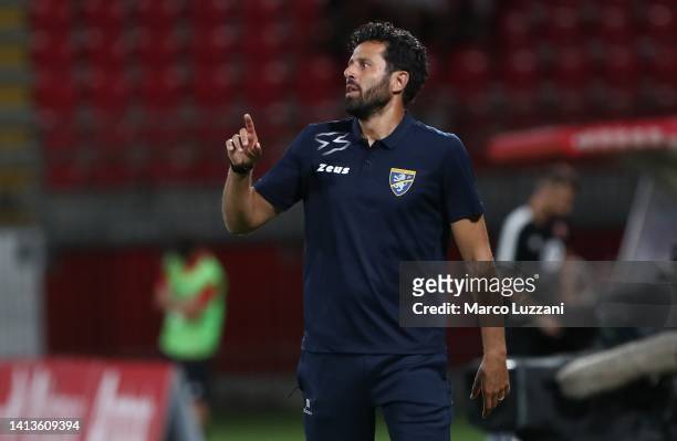 Frosinone Calcio coach Fabio Grosso issues instructions to his players during the Coppa Italia match between AC Monza and Frosinone Calcio at Stadio...