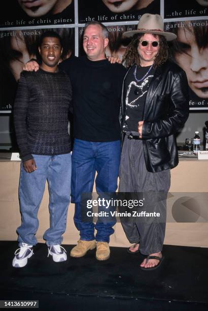 Kenny "Babyface" Edmonds, Garth Brooks and Don Was at the press conference announcing the release of Brooks' album 'The Life of Chris Gaines,' held...