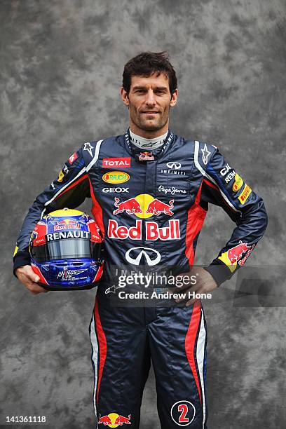 Mark Webber of Australia and Red Bull Racing attends the drivers portrait session during previews to the Australian Formula One Grand Prix at the...