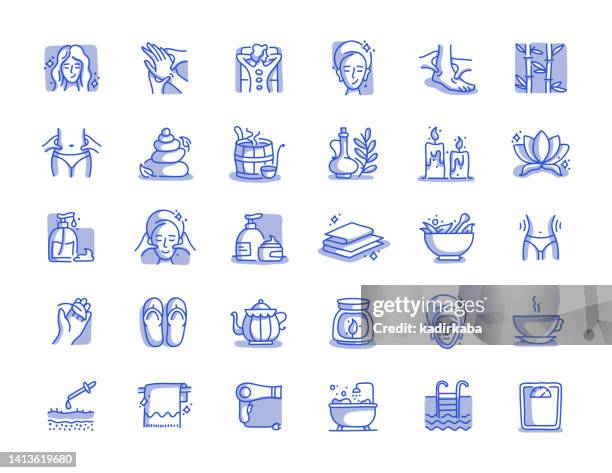 illustrations, cliparts, dessins animés et icônes de spa elements hand drawn line icon set - masseur