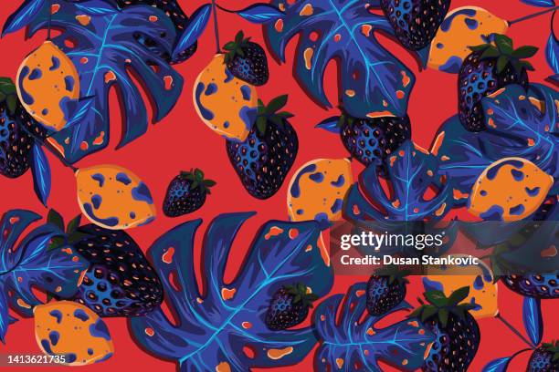 new unusual tropical combination - lemon tree stock illustrations