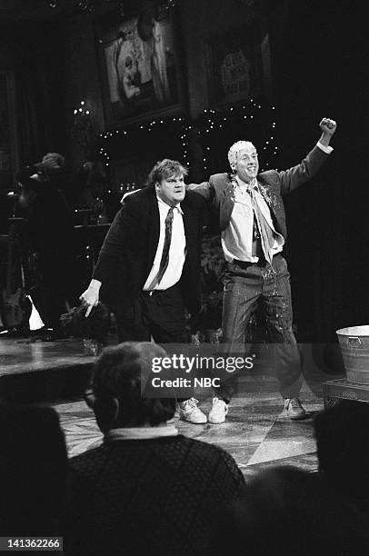 Episode 9 -- Pictured: Chris Farley, Adam Sandler as brothers during "the Energy Brothers" skit on December 14, 1991 -- Photo by: Raymond Bonar/NBCU...