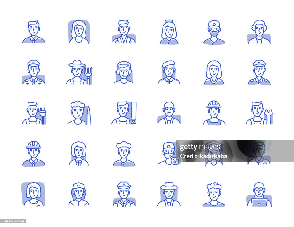 Avatar and Occupation Hand Drawn Line Icon Set