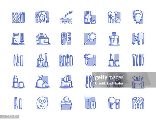 bildbanksillustrationer, clip art samt tecknat material och ikoner med beauty hand drawn line icon set - in fila