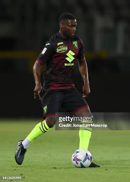 Brian Bayeye of Torino FC during the Coppa Italia Round of 32 match between Torino FC and Palermo FC at Olimpico Stadium on August 06, 2022 in Turin,...
