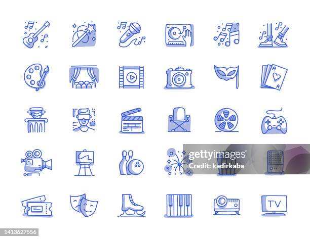 unterhaltung handgezeichnete linie symbol set - popcorn stock-grafiken, -clipart, -cartoons und -symbole