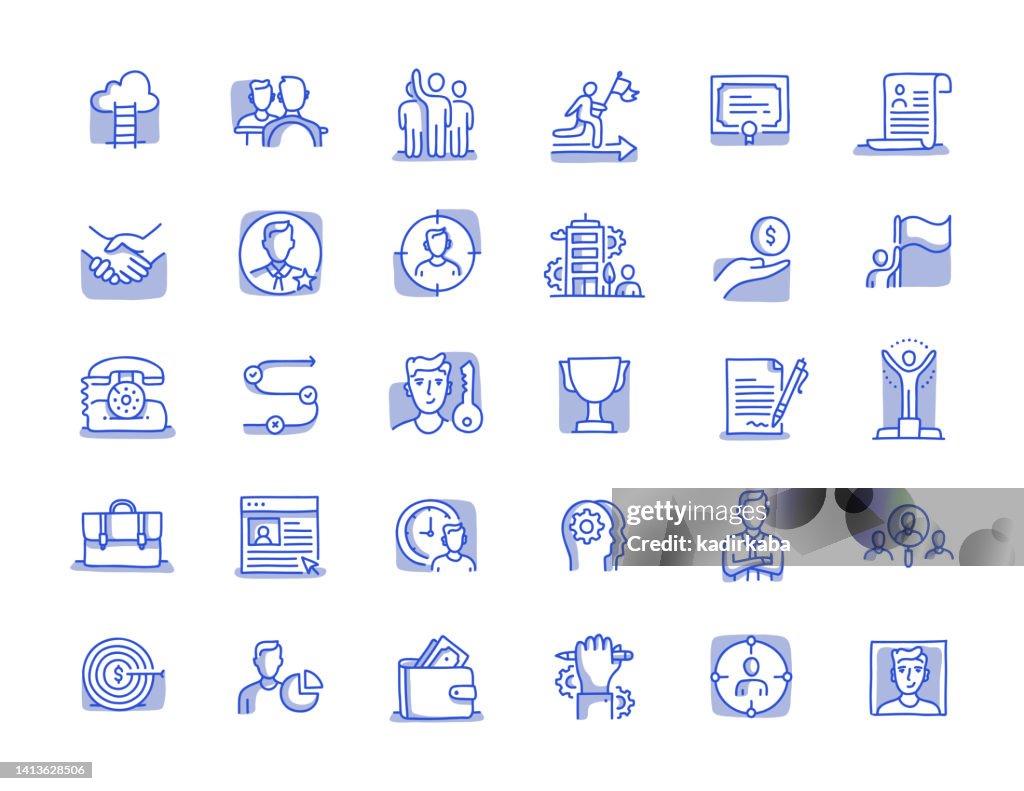 Headhunting Hand Drawn Line Icon Set