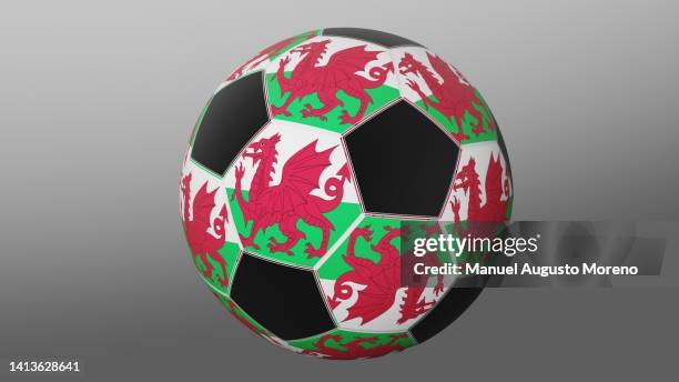 soccer ball with the flag of wales - welsh flag stock pictures, royalty-free photos & images