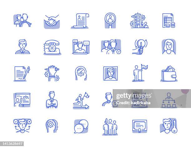 human resources hand drawn line icon set - candidate profile stock illustrations