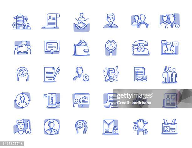 interview hand drawn line icon set - job interview stock illustrations