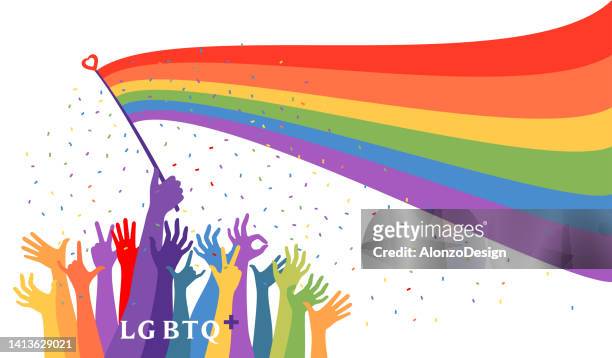 ilustraciones, imágenes clip art, dibujos animados e iconos de stock de celebración del orgullo gay. desfile del orgullo. colorido banner del mes del orgullo lgbt. - evento orgullo lgtbiq