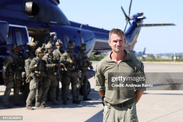 Jerome Fuchs, commander of the GSG 9 federal police special forces unit poses for the media during a visit of German Interior Minister Nancy Faeser...