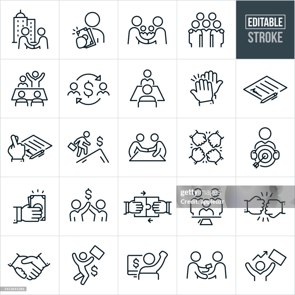Business Deals Thin Line Icons - Editable Stroke