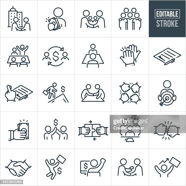 business deals thin line icons - editable stroke - people clipart stock illustrations