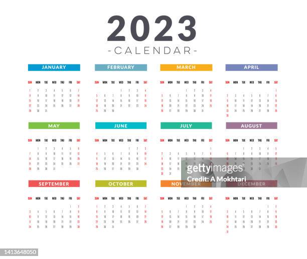 illustrazioni stock, clip art, cartoni animati e icone di tendenza di calendario 2023, modello base. - calendario