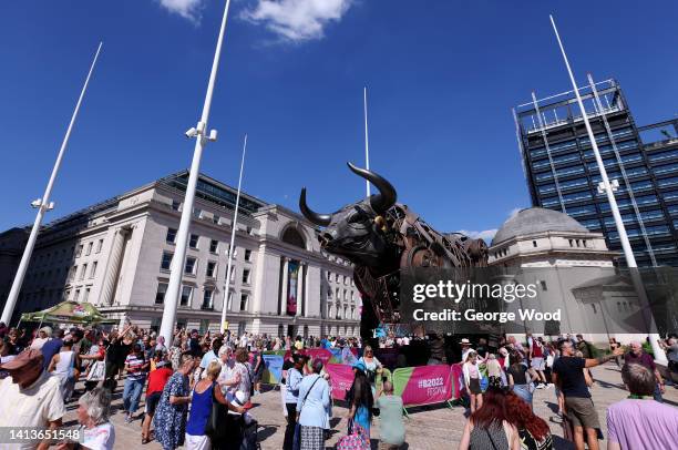 General view of the Mechanical Raging Bull during the Birmingham 2022 Commonwealth Games at Centenary Square on August 08, 2022 on the Birmingham,...