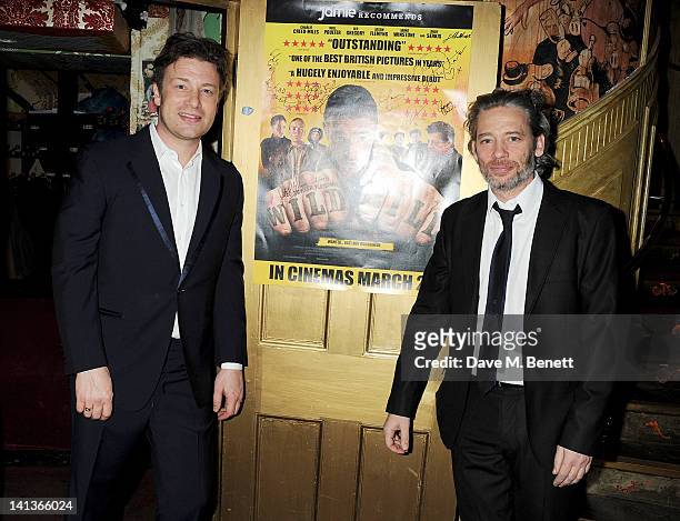 Jamie Oliver and Dexter Fletcher attend a private screening of Dexter Fletcher's directorial debut 'Wild Bill' hosted by chef Jamie Oliver at The Box...