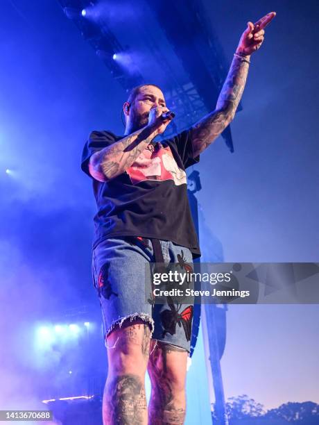 Post Malone performs on Day 3 of Outside Lands Music And Arts Festival at Golden Gate Park on August 07, 2022 in San Francisco, California.