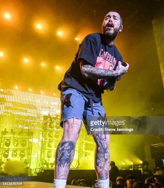 Post Malone performs on Day 3 of Outside Lands Music And Arts Festival at Golden Gate Park on August 07, 2022 in San Francisco, California.