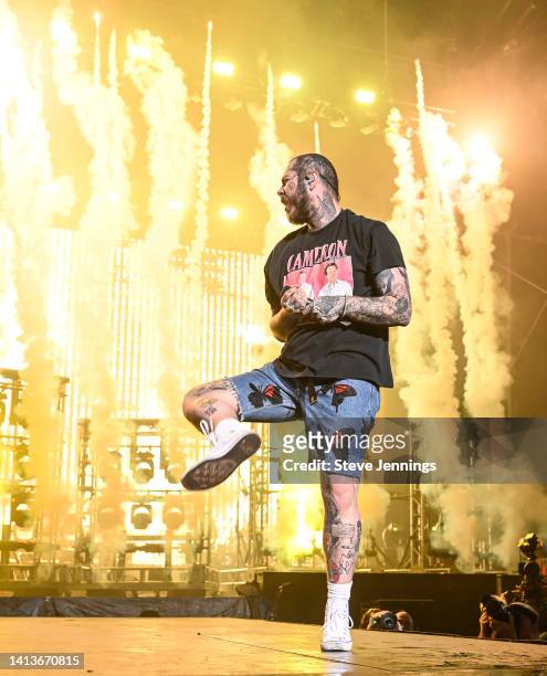 Post Malone performs on Day 3 of Outside Lands Music And Arts Festival at Golden Gate Park on August 07, 2022 in San Francisco, California.
