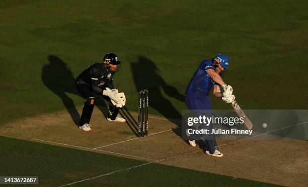 Eoin Morgan of London Spirit bats during The Hundred match between London Spirit and Manchester Originals at Lord's Cricket Ground on August 08, 2022...