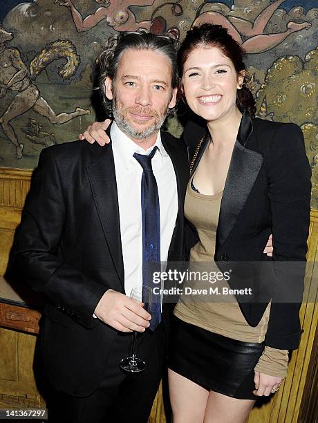 Dexter Fletcher and Gemma Arterton attend a private screening of Dexter Fletcher's directorial debut 'Wild Bill' hosted by chef Jamie Oliver at The...
