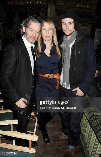 Dexter Fletcher, Sam Taylor-Wood and Aaron Johnson attend a private screening of Dexter Fletcher's directorial debut 'Wild Bill' hosted by chef Jamie...