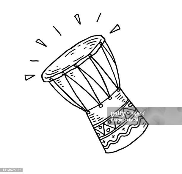 hand drawn djembe vector illustration - drum percussion instrument stock illustrations