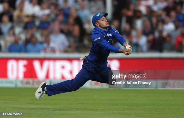 Mason Crane of London Spirit catches out Jos Buttler of Manchester Originals during The Hundred match between London Spirit and Manchester Originals...