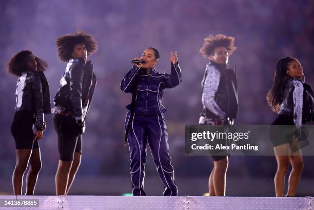 Jorja Smith performs during the Birmingham 2022 Commonwealth Games Closing Ceremony at Alexander Stadium on August 08, 2022 on the Birmingham,...