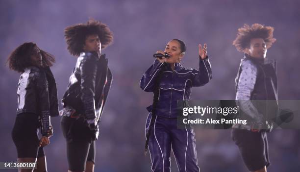 Jorja Smith performs during the Birmingham 2022 Commonwealth Games Closing Ceremony at Alexander Stadium on August 08, 2022 on the Birmingham,...