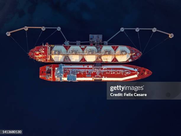 aerial view of liquified natural gas tankers - malta business stock pictures, royalty-free photos & images