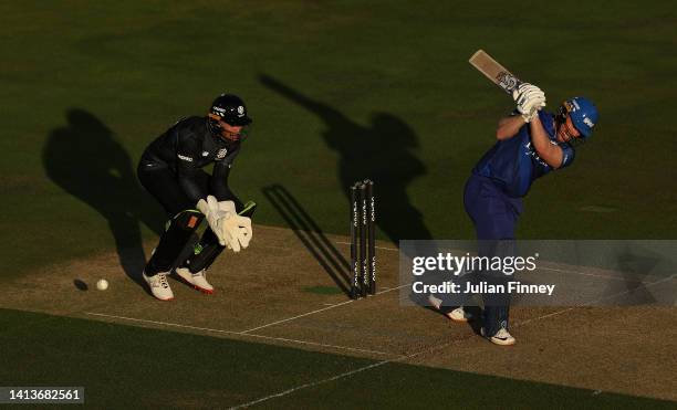 Eoin Morgan of London Spirit bats during The Hundred match between London Spirit and Manchester Originals at Lord's Cricket Ground on August 08, 2022...