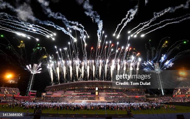 General view of fireworks during the Birmingham 2022 Commonwealth Games Closing Ceremony at Alexander Stadium on August 08, 2022 on the Birmingham,...