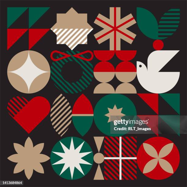 mid-century modern christmas graphics — aster system - tranquility icon stock illustrations