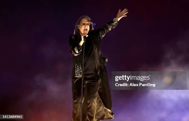 Ozzy Osbourne of Black Sabbath performs during the Birmingham 2022 Commonwealth Games Closing Ceremony at Alexander Stadium on August 08, 2022 on the...