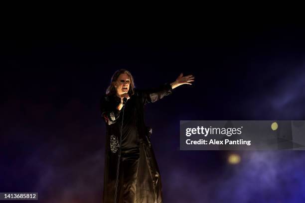 Ozzy Osbourne of Black Sabbath performs during the Birmingham 2022 Commonwealth Games Closing Ceremony at Alexander Stadium on August 08, 2022 on the...