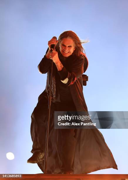 Ozzy Osbourne of Black Sabbath performs during the Birmingham 2022 Commonwealth Games Closing Ceremony at Alexander Stadium on August 08, 2022 on the...