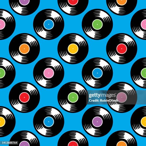 multi colored vintage records seamless pattern - alternative rock stock illustrations