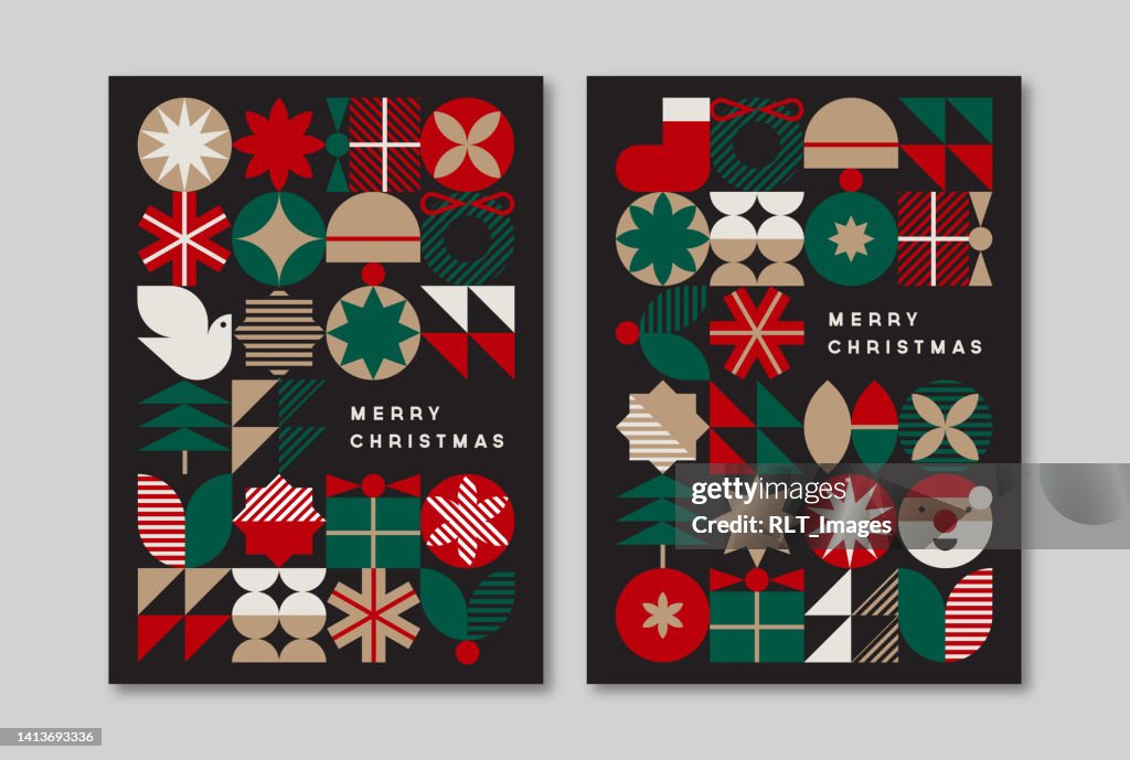Holiday greeting card design template with mid-century modern graphics — Aster System