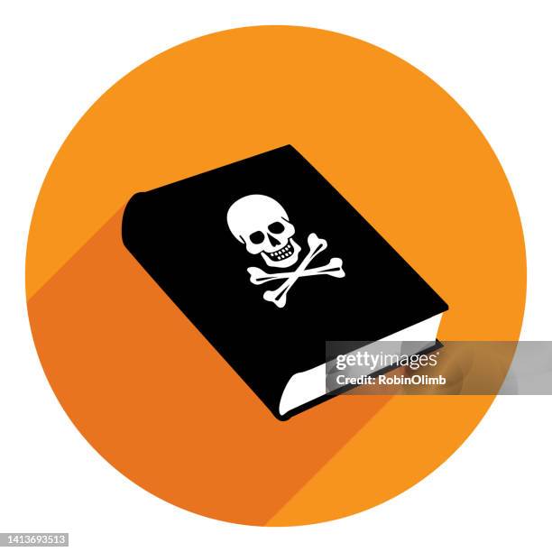 circle skull and crossbones book icon - alchemy elements stock illustrations