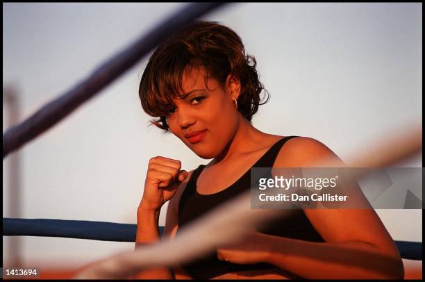 Las Vegas, NV. Boxer Freeda Foreman daughter of George Foreman takes a break from training. Picture by DAN CALLISTER Online USA Inc