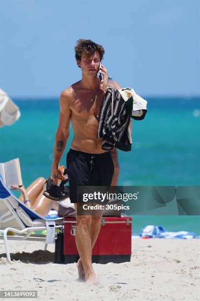 Shawn Mendes is seen on August 08, 2022 in Miami, Florida.