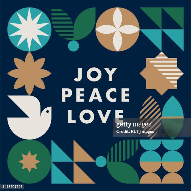 ilustraciones, imágenes clip art, dibujos animados e iconos de stock de plantilla de diseño navideño con gráficos modernos de mediados de siglo — aster system - paloma ave