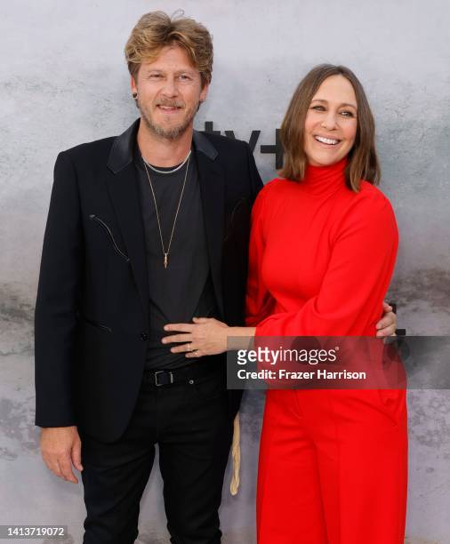 Renn Hawkey and Vera Farmiga attend the Apple TV+ limited series "Five Days At Memorial" red carpet event at Directors Guild Of America on August 08,...