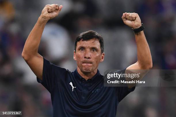 Ze Ricardo,coach of Shimizu S-Pulse celebrates winning the J.LEAGUE Meiji Yasuda J1 24th Sec. Match between F.C.Tokyo and Shimizu S-Pulse at...