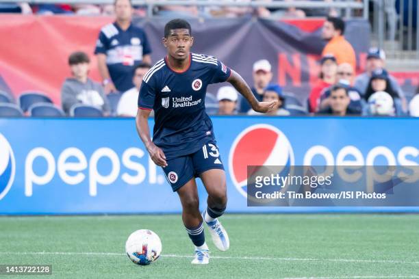 Lucas Maciel Felix of New England Revolution during a game between FC Cincinnati and New England Revolution at Gillette Stadium on July 3, 2022 in...